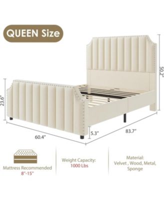 Bed Frame with Headboard & Footboard, Upholstered, Strong Wooden Slats, No Box Spring