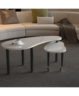 Contemporary rotatable cocktail table with solid rubber wood legs