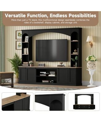 Elegant Arched Entertainment Center with Bookshelf & Farmhouse TV Stand
