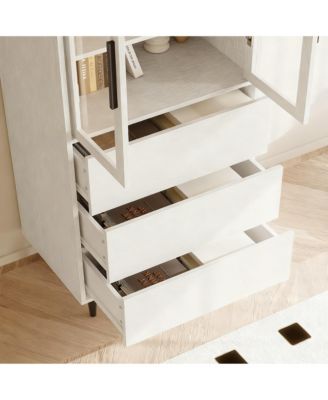 70.9" Glass Door Bookshelf 5-Tier Display Cabinet Narrow Storage Bookcase