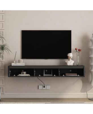Floating TV Stand with LED Lights & Power Outlet