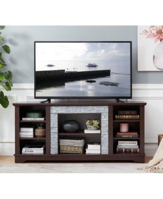 TV Media Stand with Faux Stacked Stone Surround