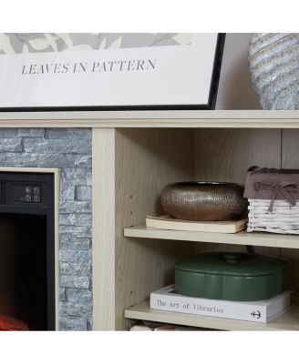 Mantel Electric Fireplace Stone TV Media Stand