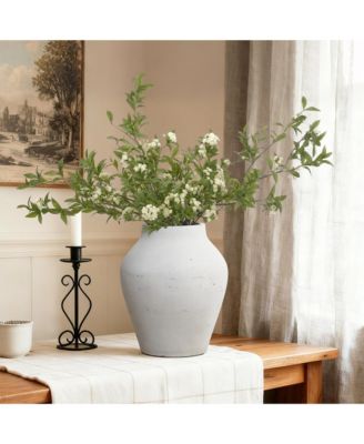 13.5" Floor Vase, Cement White Rustic Vases for Flowers, Large Vases for Decor Living Room, Decorative Flower Vase for Home Decor