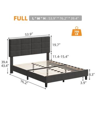 Full Bed Frame Adjustable Headboard Linen Upholstered Wood Slats No Box Spring Noise Free Minimalist
