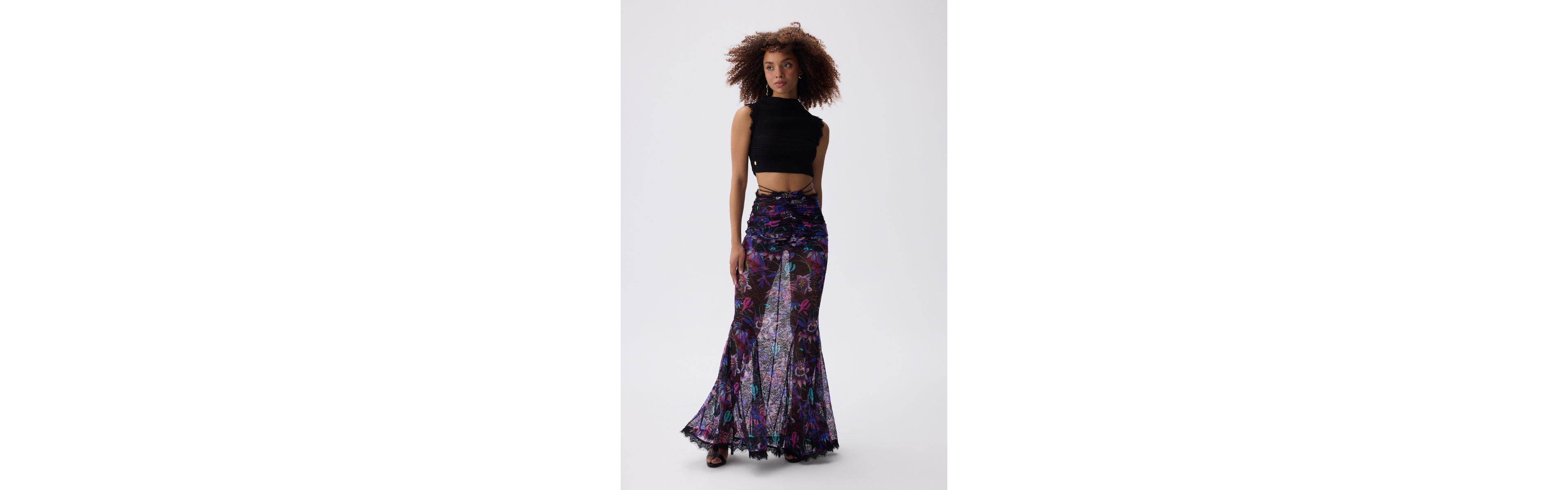 Luna B Women's Salvia Draped Floral Maxi Skirt