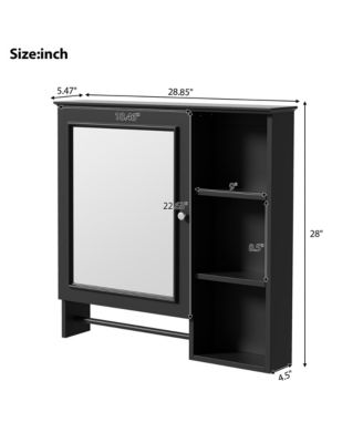 Wall Mounted Bathroom Storage Cabinet, Medicine Cabinets with large mirror door, adjustable shelves and three open storage levels