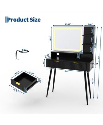 Mid-Century Modern Makeup Vanity Desk with Lighted Mirror.