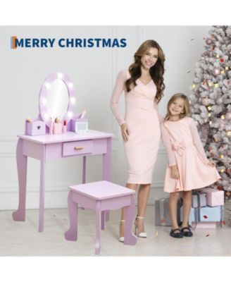 Toddler Lighted Vanity and Stool Set,Girls  Perfect Gift Makeup Pretend Play Table.