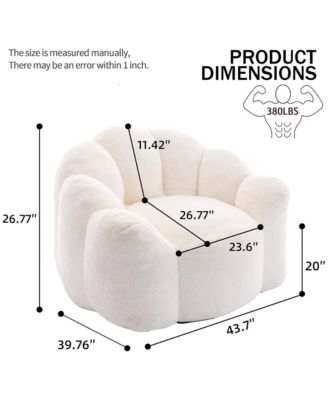 Large Bean Bag Chair, Faux Fur Reading Sofa Chair with Petal Backrest and Pull Ring, Oversize Reading Chair for Bedroom