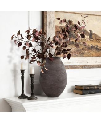 Antique Brown Cement Vase,Tall Rustic Home Accent for Tabletops and Open Shelving