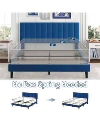 Queen Velvet Upholstered Platform Bed Frame with Vertical Channel Tufted Headboard, Adjustable Height, Fits 8–12" Mattress, Noise-Free