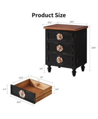 Streamdale Vintage Farmhouse End Table - Rustic Nightstand, 3 Drawers