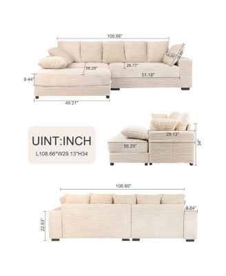 Streamdale  Corduroy Sectional Sofa w/ Storage Ottoman and Pillows