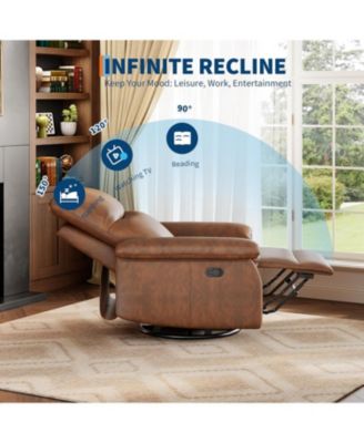 Recliner Chair, 360&deg; Swivel Rocker Glider, Padded Armrest, Deep Seat, PU Leather, Living Room.