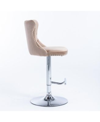 Velvet Swivel Bar Stools Set of 2, Adjustable Counter Height Chairs with Nailhead Trim and Silver Metal Base for Kitchen Island.