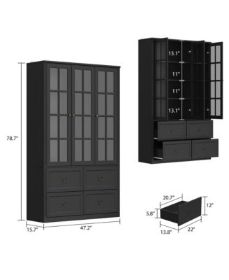 8-Shelf Wood Standard Bookcase Bookshelf With Glass Doors