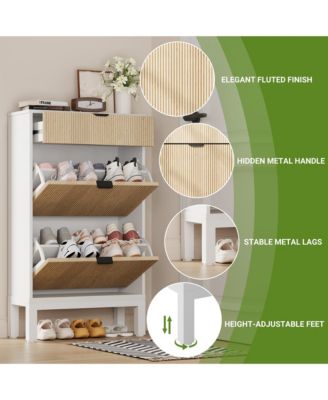 Shoe Cabinet with 2 Flip Drawers, Entryway Cabinet with Adjustable Shelves, Accommodate 8 to 12 Pair of Shoes, Space-Saving Slim Shoe Cabinet