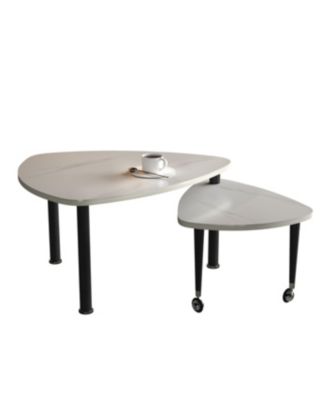 Sintered Stone Rotating Coffee Table with Solid Wood Legs