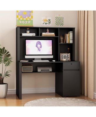  Computer Desk with Hutch & Bookshelf, Wood Executive Desk for Home Office