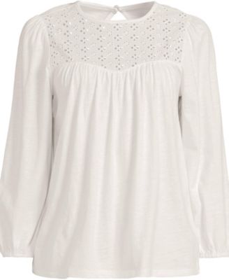 Women's 3/4 Sleeve Eyelet Mix Flowy Top