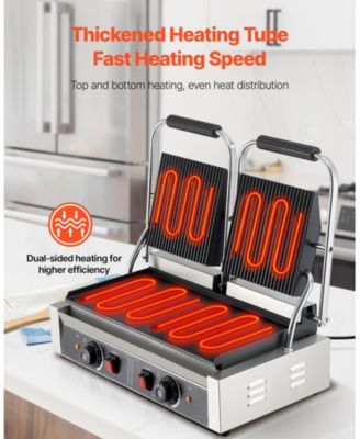 3600W Commercial Electric Panini Press Grill with Dual Plates and Temperature Control