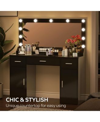 Vanity Desk with Large Mirror, 3 Color Lighting Modes, Adjustable Brightness