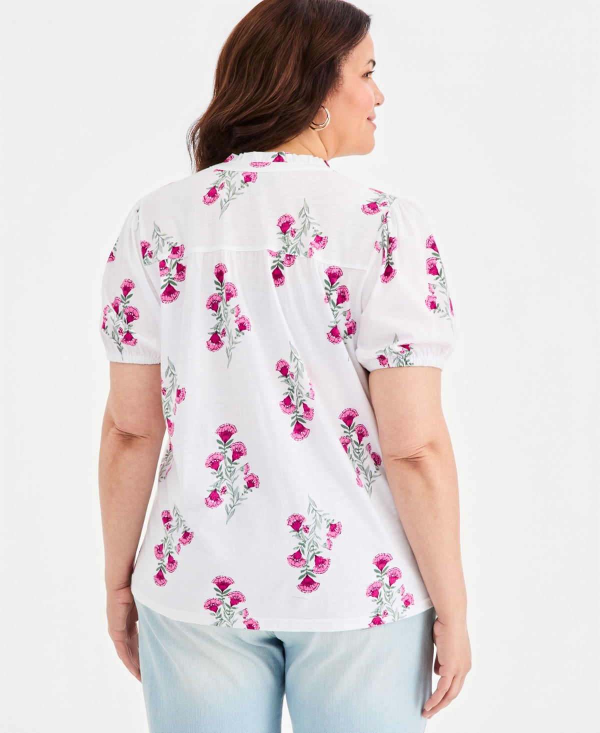 Style & Co Plus Puff-Sleeve Split-Neck Knit Top, Macy's Exclusive