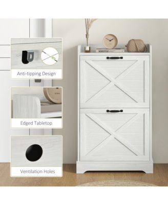 Slim Shoe Cabinet with 2 Flip Drawers and Adjustable Shelves,