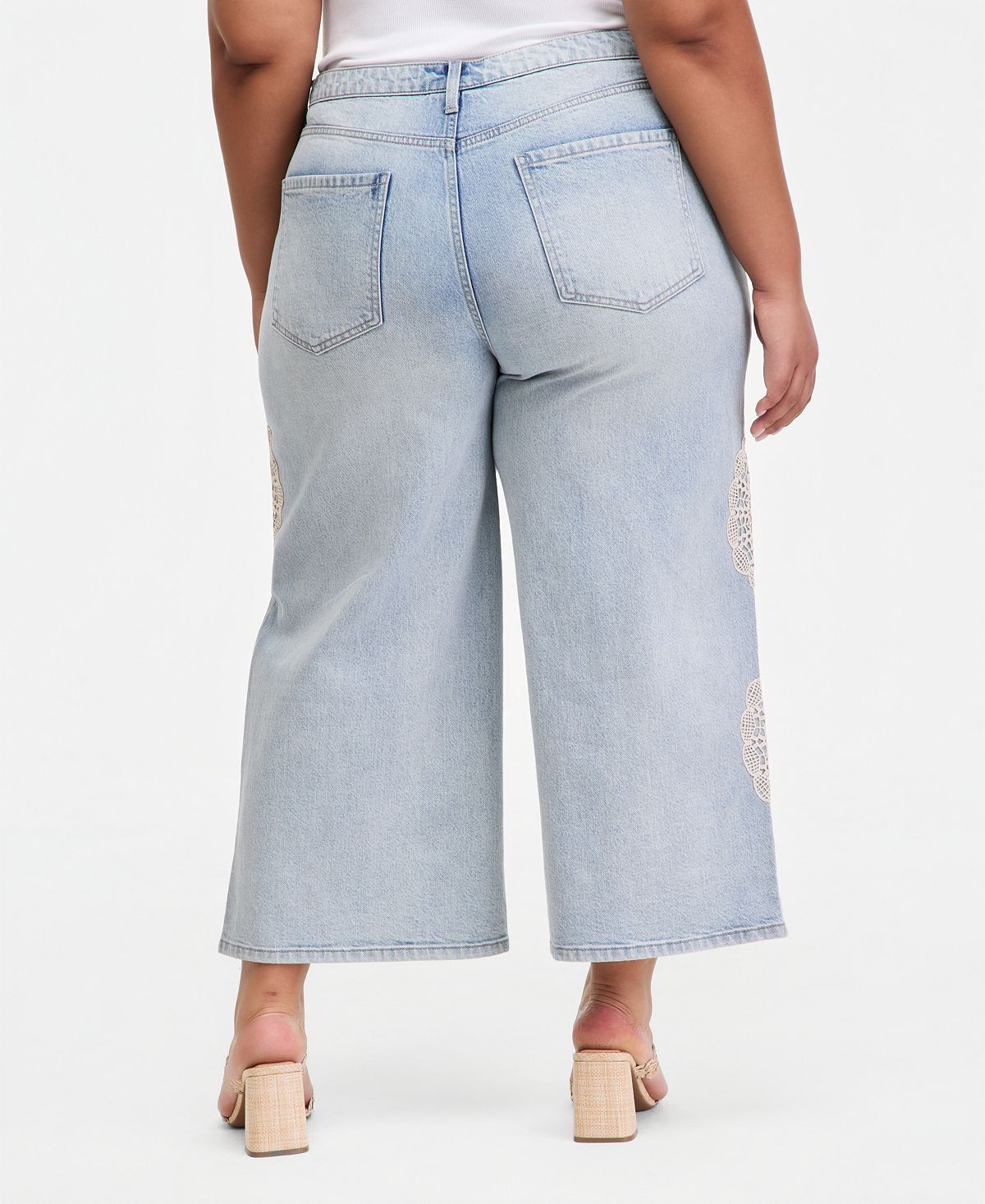 On 34th Trendy Plus Size Wide-Leg Doily-Accent Jeans view 3 — MAYCSS fashion products