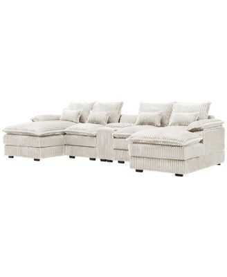 5-piece U-shaped sofa w/ console, USB ports & 4 pillows.