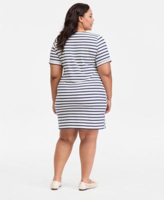 plus size striped dress black and white Plus Size Striped Color Block Tie-Neck Dress – Curve and Twist