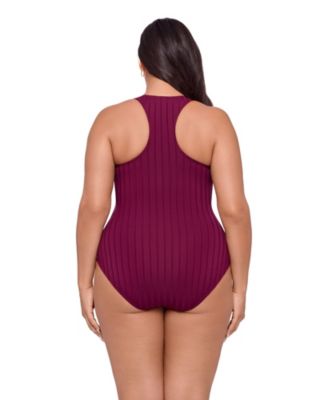 Women's Sculpting Wide Rib Snap High Neck One-Piece Swimsuit