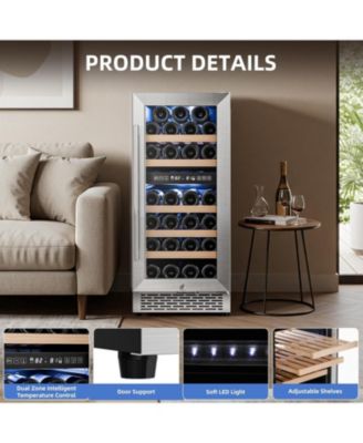 15" Wine Cooler, 27 Bottle Dual Zone Wine Fridge, 3.1 Cu.Ft