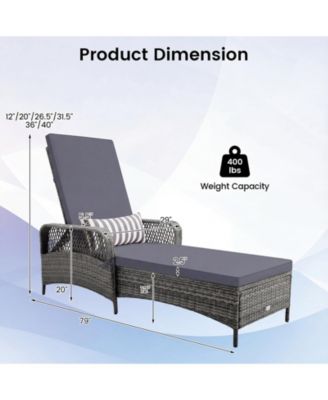 2 PCS Outdoor Chaise Lounge Chair Patio Recliner w/ 6-Level Backrest Cushion