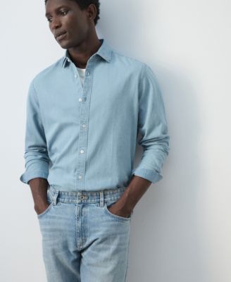 Men's Cotton-Linen Regular Fit Denim Shirt