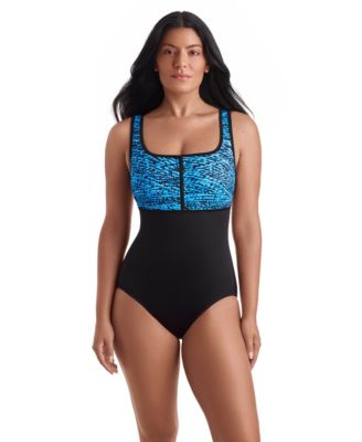 Women's Sport Scoop Neck Zipper One-Piece Swimsuit