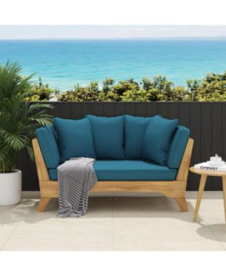 Expandable Wood Daybed with Cushions – Outdoor Convertible Patio Sofa