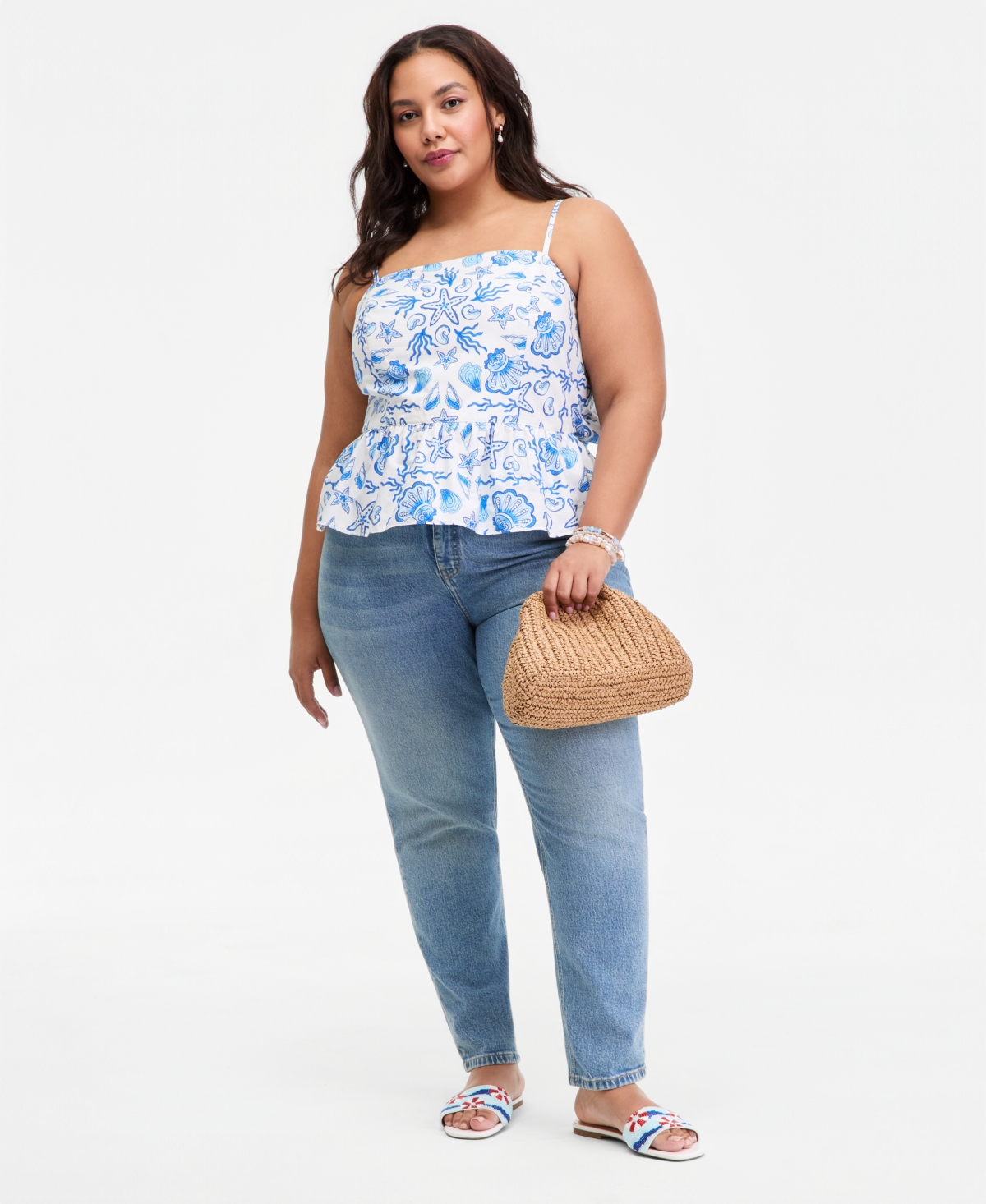 On 34th Trendy Plus Cotton Peplum-Hem Top, Macy's Exclusive