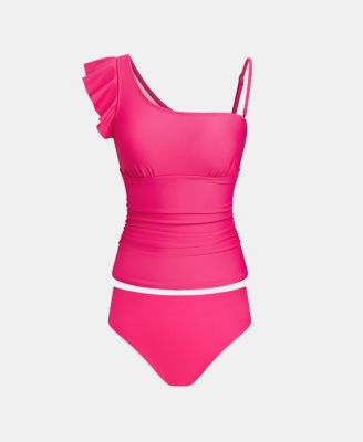 Women's One-Shoulder Adjustable Straps Tankini Set