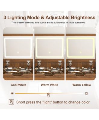 3-in-1 Vanity Desk with Lighted Mirror & Cushioned Tool, Flip Top Makeup Dressing Table for Cloakroom, Bedroom (18.9"L)