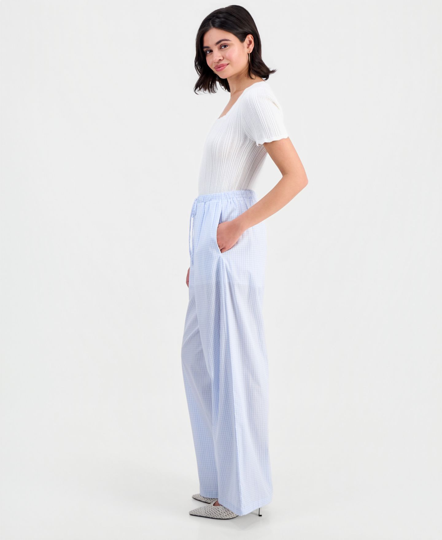 Женские брюки And Now This Petite Cotton Gingham Wide-Leg, цвет: В мелкую клетку — фото 3
