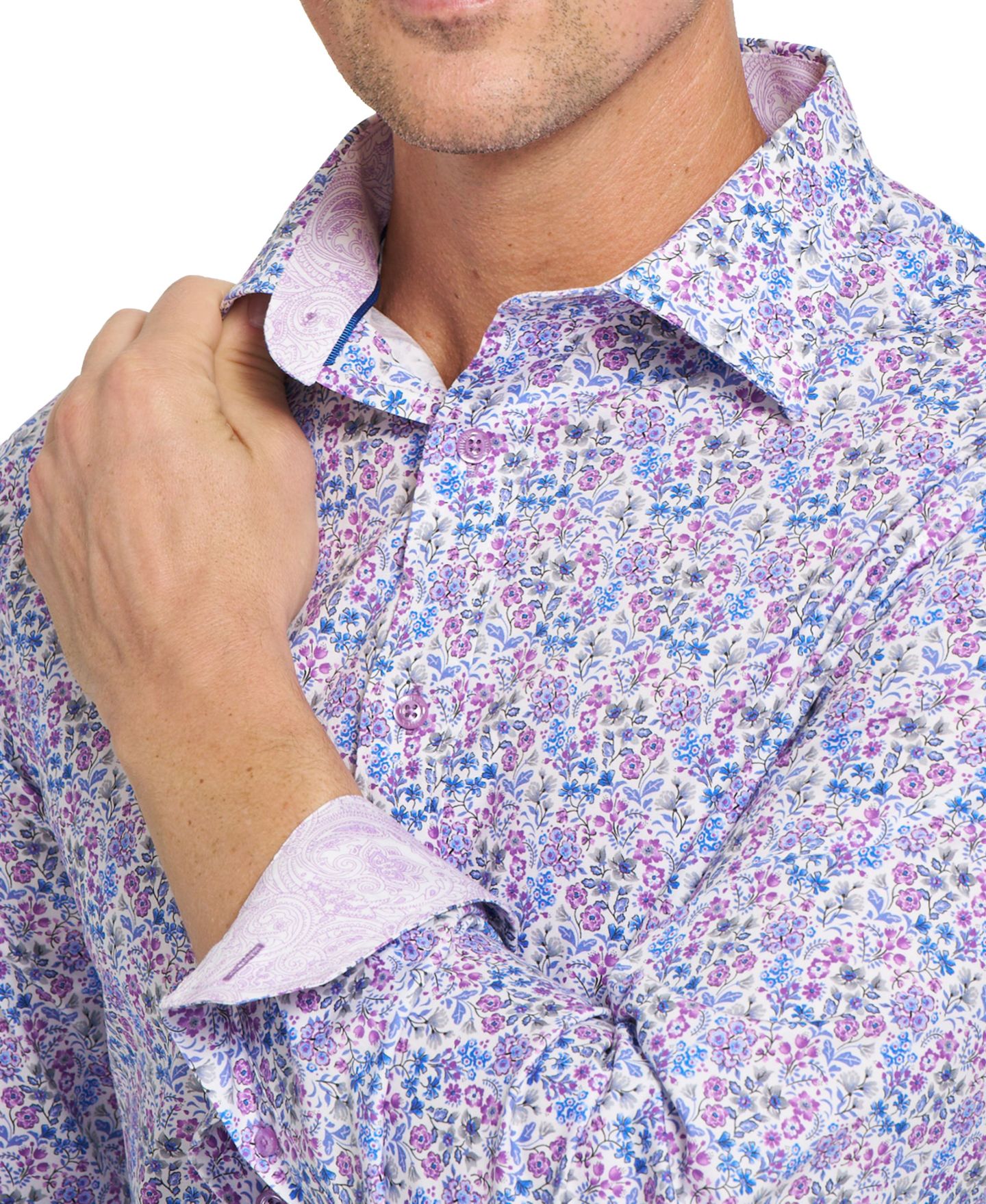 Мужская рубашка Nick Graham Brighton Floral Print Dress Shirt, цвет: Фиолетовый — фото 5