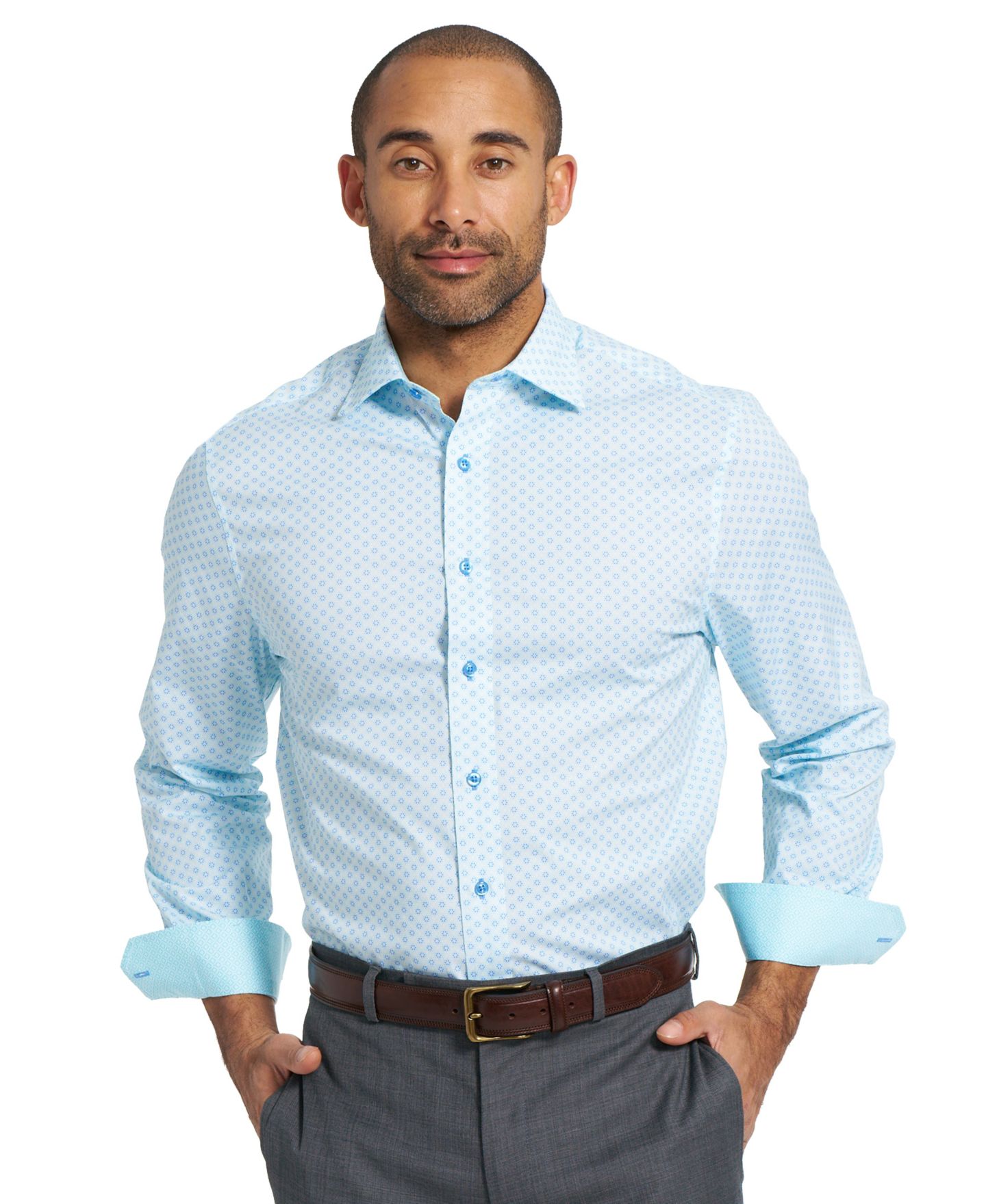 Мужская рубашка Nick Graham Woven Mosaic Geometric Dress Shirt, цвет: Аквамариновый — фото 2