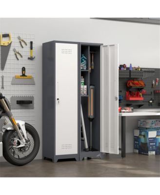 65" Narrow Broom Metal Cleaning Storage Cabinet With Hooks