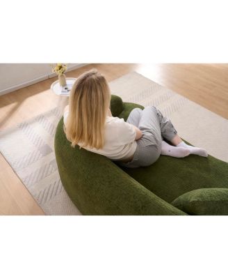 Curved Boneless Sofa Loveseat, 2-Seater Green Chenille Compression Couch with 3 Pillows