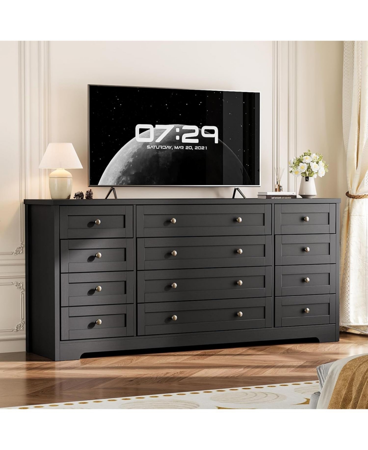 gaomon 12 Drawers Wood Dressers for Bedroom, 63" Long Wooden Dresser for Living Room, Hallway, 16" Wide Tv Stand Dresser for 65 Inch Tv, Sol