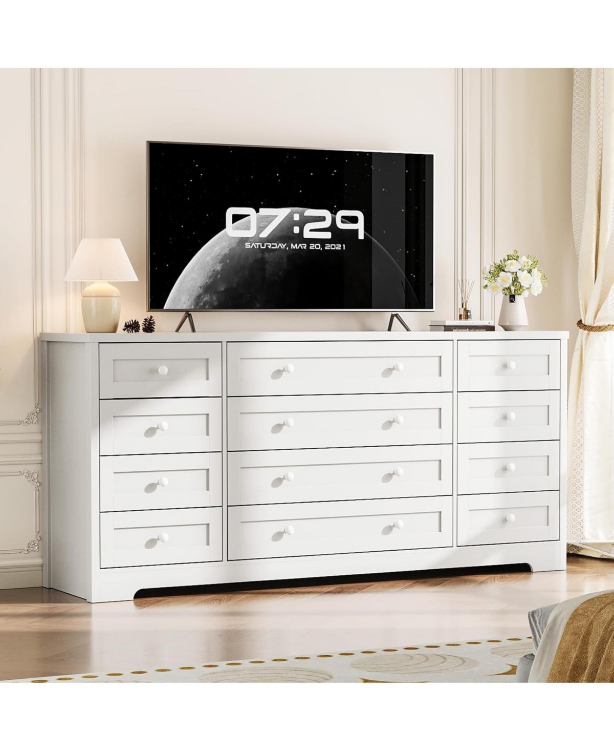 gaomon 12 Drawers Wood Dressers for Bedroom, 63" Long Wooden Dresser for Living Room, Hallway, 16" Wide Tv Stand Dresser for 65 Inch Tv, Sol