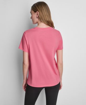 Women's Rhinestone Varsity Logo Relaxed Fit Pull-On T-Shirt