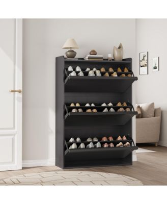 Shoe Cabinet with Flip Drawers, Hidden Shoe Storage Organizer for Entryway, Wooden Shoe Rack with Adjustable Shelf, Space-Saving Shoe Cupboard